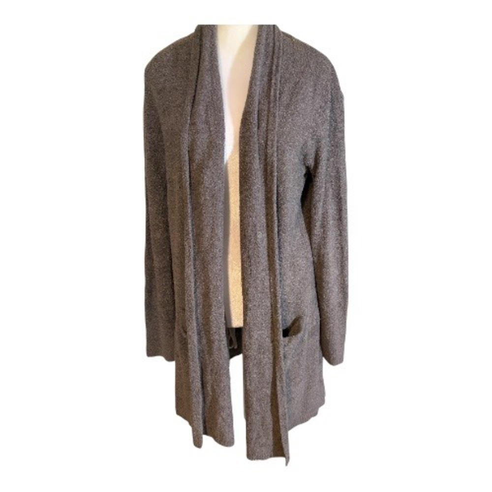Barefoot Dreams Cardigan Women‎ M Taupe Bamboo Chic Lite Knit Open Front Pocket